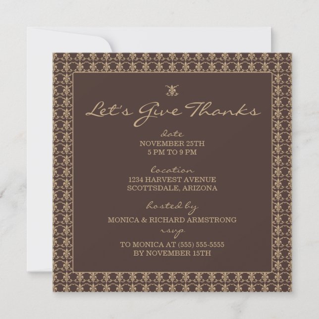 Elegant Motif Thanksgiving Dinner Invitations (Front)