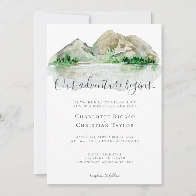 Elegant Mountain Adventure Wedding Invitation (Front)