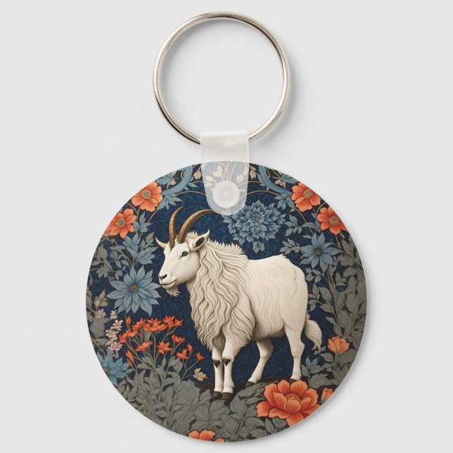 Elegant Mountain Goat William Morris Inspired  Key Ring (Front)