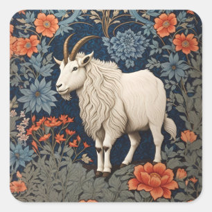 Elegant Mountain Goat William Morris Inspired  Square Sticker