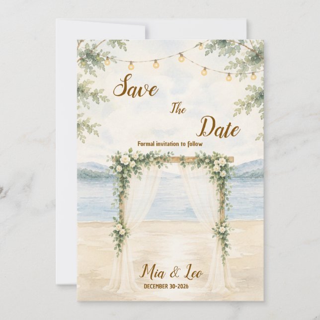 Elegant Mountain Lake Flat Save The Date Card (Front)
