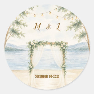 Elegant Mountain Lake Wedding Sticker