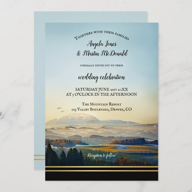 Elegant Mountain Landscape Art Wedding Invitation (Front/Back)