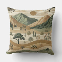 Elegant Mountain Landscape Pillow – Earthy Tones N