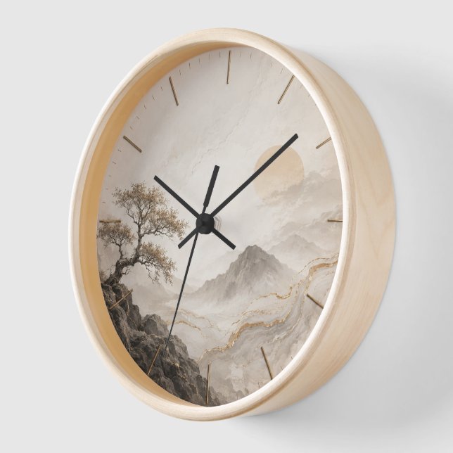 Elegant Mountain Landscape Wall Clock - Nature  (Angle)