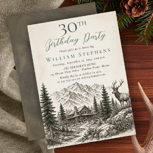 Elegant Mountain Lodge Woodland Deer 30th Birthday Invitation