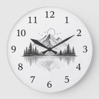 Elegant Mountain Nature Watch Large Clock