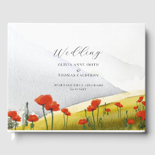 Elegant Mountain Poppy Field Rustic Floral Wedding Guest Book