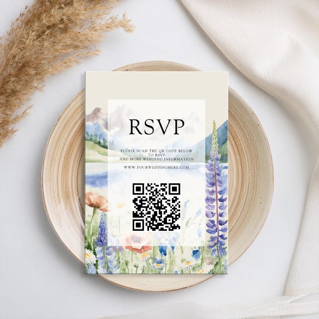 Elegant Mountain Wildflower Landscape Wedding RSVP Card (Creator Uploaded)