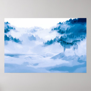 Elegant Mountain Wolves Artwork Poster