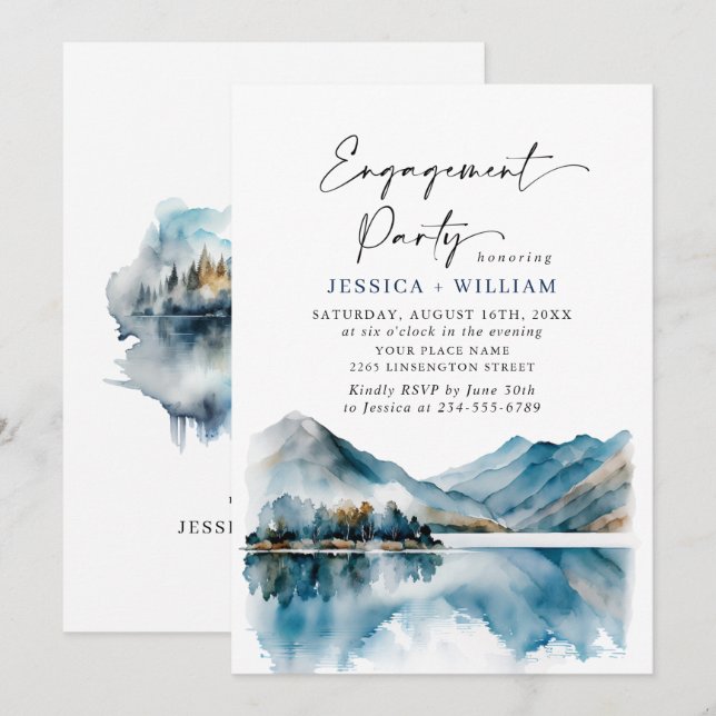 Elegant Mountains Forest Engagement Party Invitation (Front/Back)