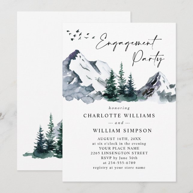 Elegant Mountains Forest Engagement Party Invitation (Front/Back)