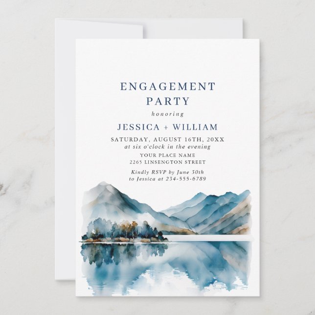 Elegant Mountains Forest Engagement Party QR code Invitation (Front)