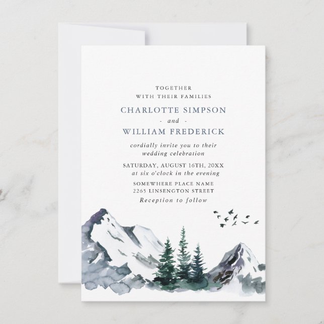 Elegant Mountains Forest Landscape Wedding Invitation (Front)