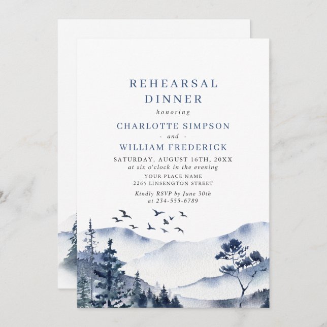 Elegant Mountains Forest Rehearsal Dinner Invitation (Front/Back)