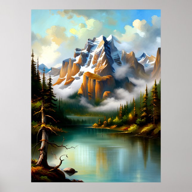 Elegant Mountains Lake Impressionist AI Painting  Poster (Front)