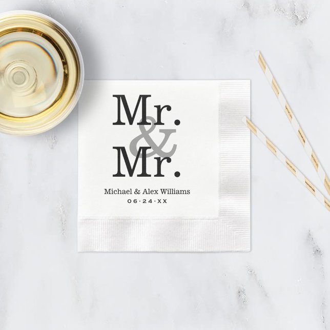 Elegant Mr and Mr Black Grey Wedding Monogram Napkin (Creator Uploaded)
