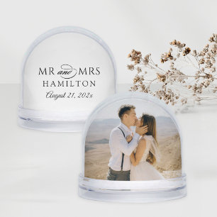 Elegant Mr and Mrs Black Wedding Monogram Photo Snowglobe