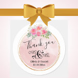 Elegant Mr and Mrs Blush Pink Flowers Wedding Classic Round Sticker<br><div class="desc">Pink flower watercolor modern elegant gift personalised design.  Sticker.</div>