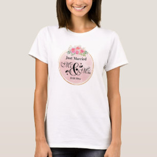 Elegant Mr and Mrs Blush Pink Flowers Wedding T-Shirt