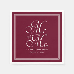Elegant Mr and Mrs Burgundy Marsala Wedding Napkin