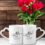 Elegant Mr and Mrs Coffee Mug Set<br><div class="desc">Celebrate your love with this charming set of lovers' mugs, featuring "Mr." and "Mrs." in elegant script. Perfect for newlyweds or as a wedding or anniversary gift, these mugs are customisable with your last name and wedding date for a personal touch. Whether for daily use or as a keepsake, these...</div>