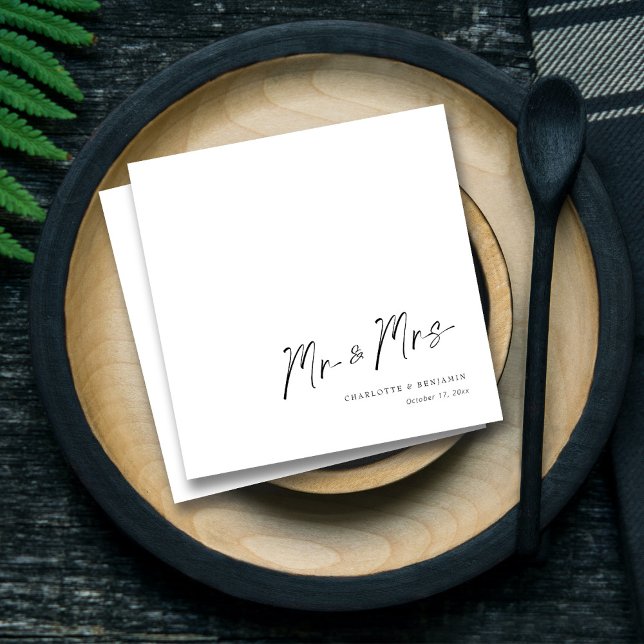 Elegant Mr and Mrs Custom Wedding Napkins (Elegant Hand Lettering Wedding Decor Mr and Mrs Napkins)