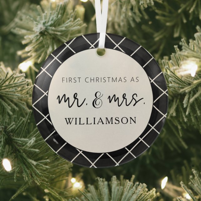 Elegant Mr. and Mrs. First Christmas Wedding Gift Glass Tree Decoration (Insitu)