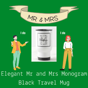 Elegant Mr and Mrs Monogram Black Travel Mug