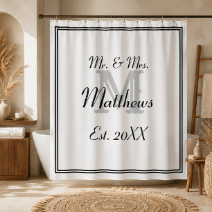 Elegant Mr and Mrs Monogram Shower Curtain