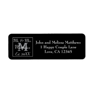 Elegant Mr and Mrs Monogram Wedding Black Return Address Label