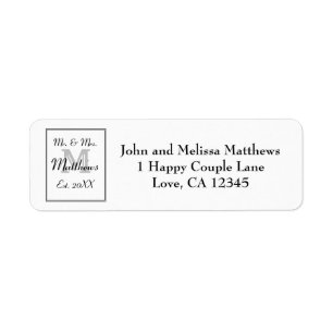 Elegant Mr and Mrs Monogram Wedding Return Address Label