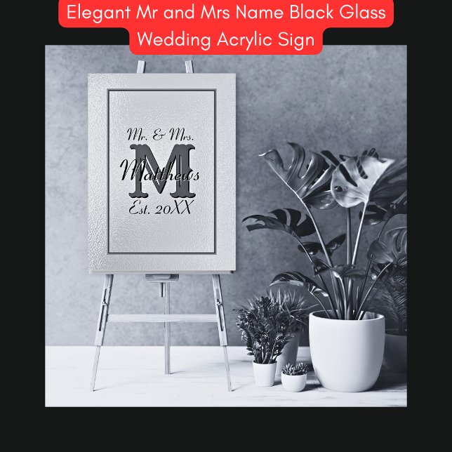 Elegant Mr and Mrs Name Black Glass Acrylic Sign (Creator Uploaded)
