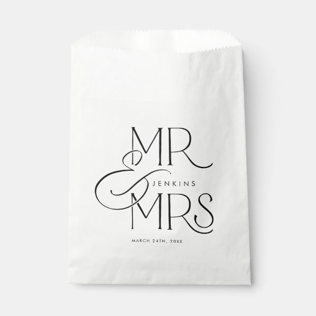 Elegant Mr and Mrs. Personalised Wedding Favour Bag (Front)