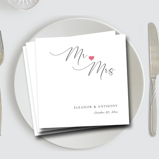Elegant Mr and Mrs Script | Personalised Wedding Napkin (Elegant Mr and Mrs Script Personalized Wedding Napkins)