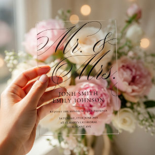 Elegant Mr & Mr Script Calligraphy Acrylic Invitations