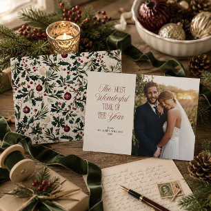 Elegant Mr Mrs Botanical Newlywed Christmas Photo Holiday Card