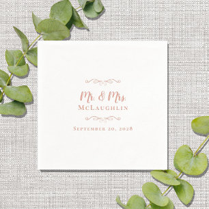 Elegant Mr & Mrs Chic Modern Wedding Rose Gold Napkin