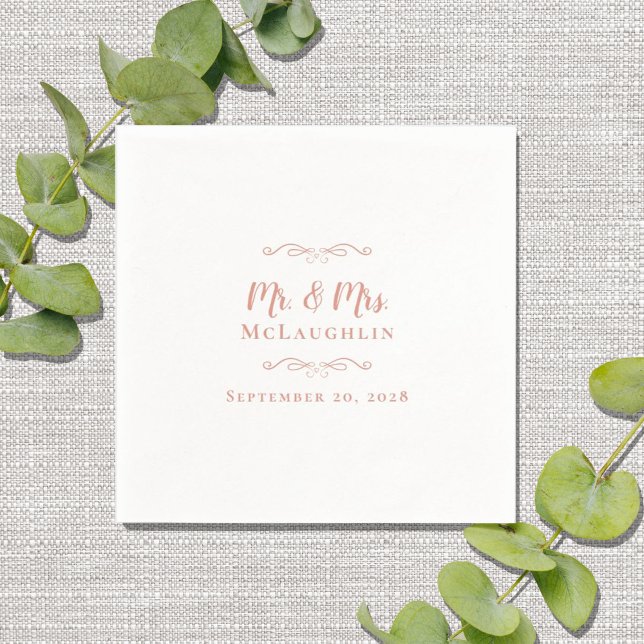 Elegant Mr & Mrs Chic Modern Wedding Rose Gold Napkin (Creator Uploaded)