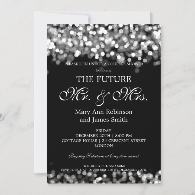 Elegant Mr Mrs Couples Shower Silver Lights Invitation (Front)