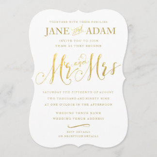 Elegant Mr & Mrs Gold Typography Wedding Invite