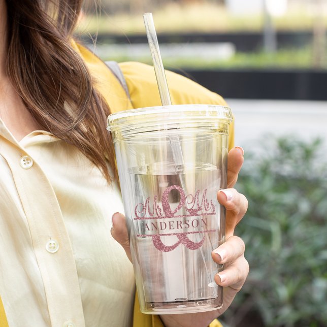 Elegant Mr & Mrs Monogram Wedding Minimalist Acrylic Tumbler (Creator Uploaded)