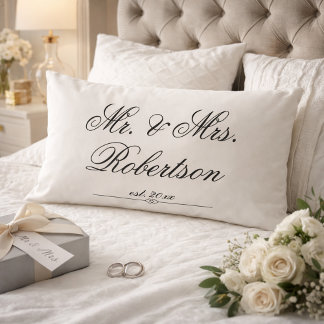 Elegant Mr Mrs Name est. classy script Wedding Lumbar Cushion