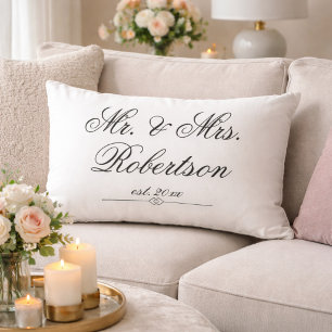 Elegant Mr Mrs Name Est. Wedding Accent Pillow