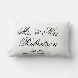 Elegant Mr Mrs Name Est. Wedding Accent Pillow