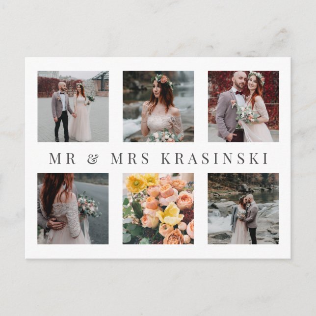 Elegant Mr & Mrs Photo Collage Wedding Thank You Announcement Postcard (Front)