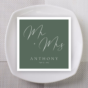 Elegant Mr & Mrs Sage Green & White Script Wedding Napkin