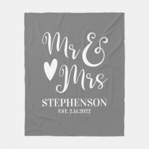 Elegant Mr Mrs Script Couples Wedding Fleece Blanket
