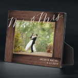 Elegant Mr. & Mrs. Script Rustic Wedding Photo Plaque<br><div class="desc">This design features a faux rustic wood "frame" and elegant script text. Click the customise button for more flexibility in modifying the text. Variations of this design, different paper types, as well as coordinating products are available in our shop, zazzle.com/store/doodlelulu. Contact us if you need this design applied to a...</div>