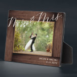 Elegant Mr. & Mrs. Script Rustic Wedding Photo Plaque<br><div class="desc">This design features a faux rustic wood "frame" and elegant script text. Click the customise button for more flexibility in modifying the text. Variations of this design, different paper types, as well as coordinating products are available in our shop, zazzle.com/store/doodlelulu. Contact us if you need this design applied to a...</div>